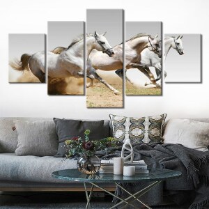 Tableau course de chevaux blancs Tableau Cheval Tableau Animaux format: Horizontal