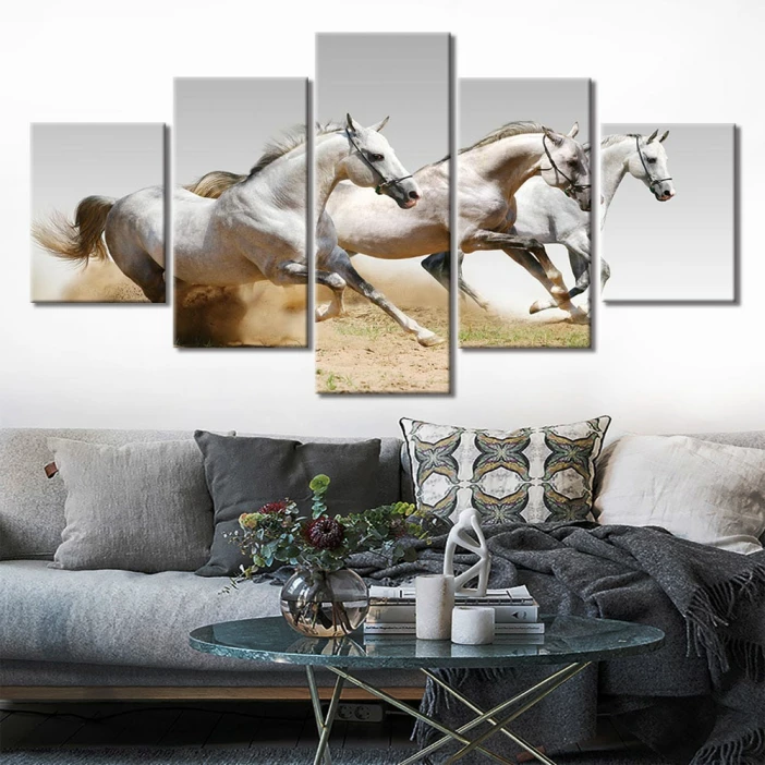 Tableau course de chevaux blancs Tableau Cheval Tableau Animaux format: Horizontal