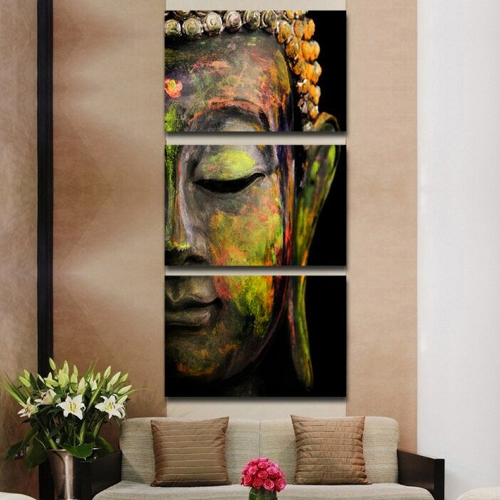 Tableau demi tête de bouddha multicolore Tableau Bouddha Tableau Zen taille: S