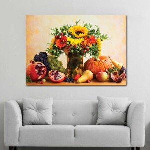 Tableau fleurs accompagnées de fruits Tableau Nature morte Tableau Nature taille: XS
