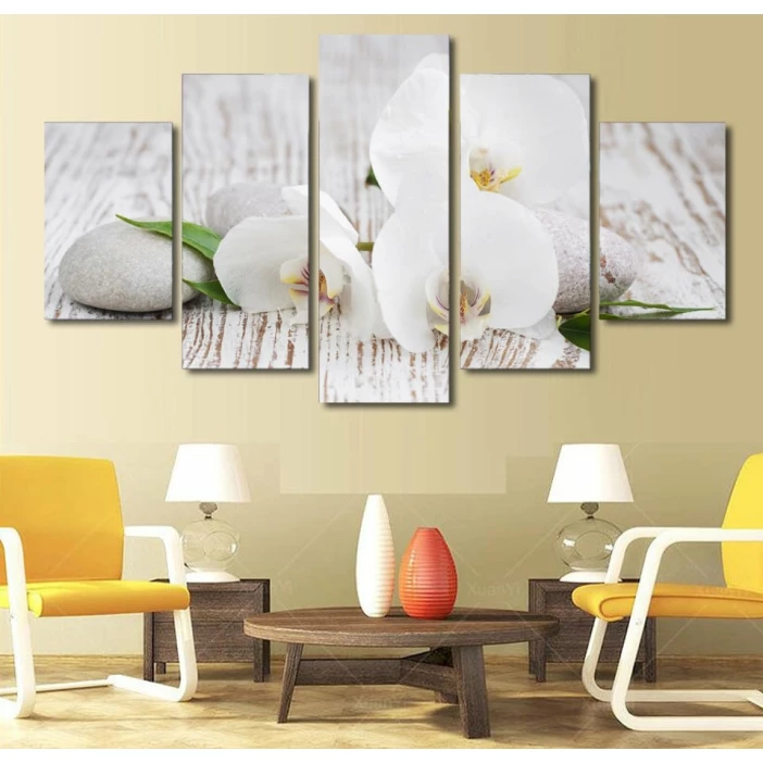 Tableau-galets-et-orchidees-blanches Tableau galets et orchidées blanches