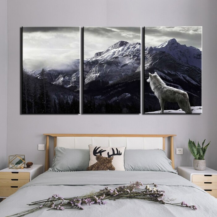 Tableau loup blanc à la montagne Tableau Loup Tableau Animaux taille: S