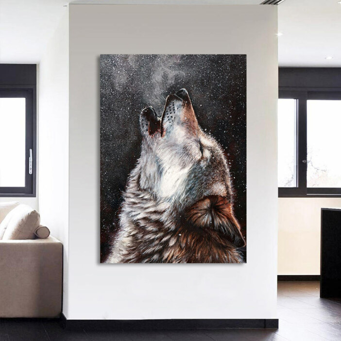 Tableau loup qui hurle sous la neige Tableau Loup Tableau Animaux taille: S