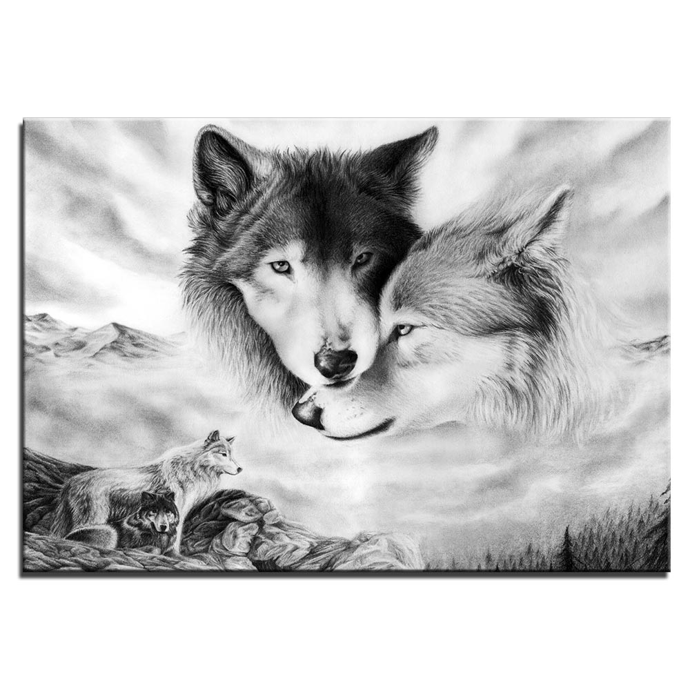 Cuadro Lobos en blanco y negro • Cuadros Tabloide, image size:1000x1000