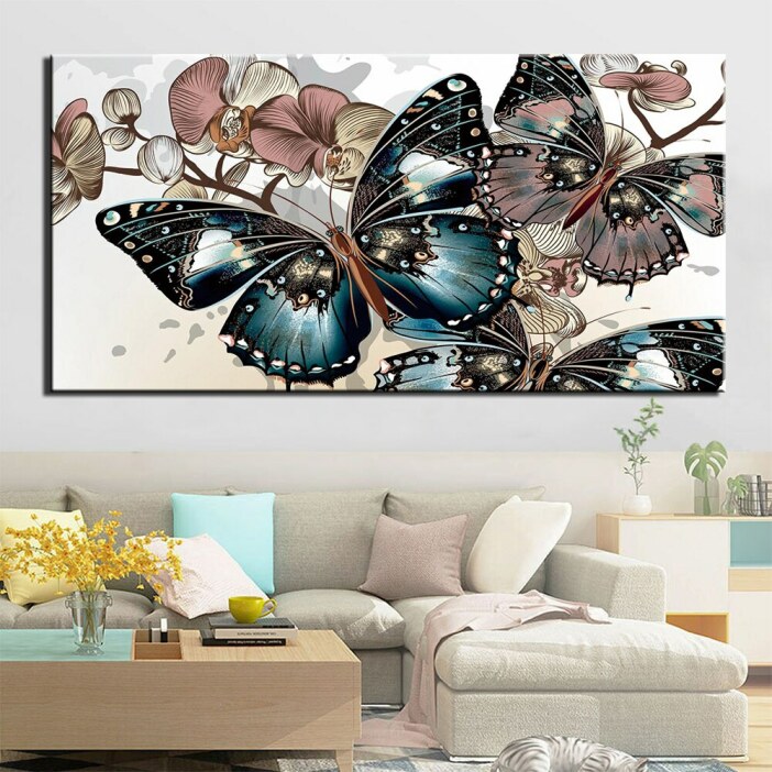 Tableau papillons bleu et rose 1 partie