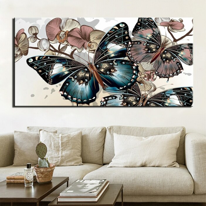 Tableau papillons bleu et rose 1 partie