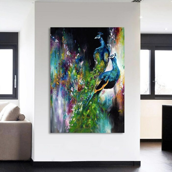 Tableau peinture de paon