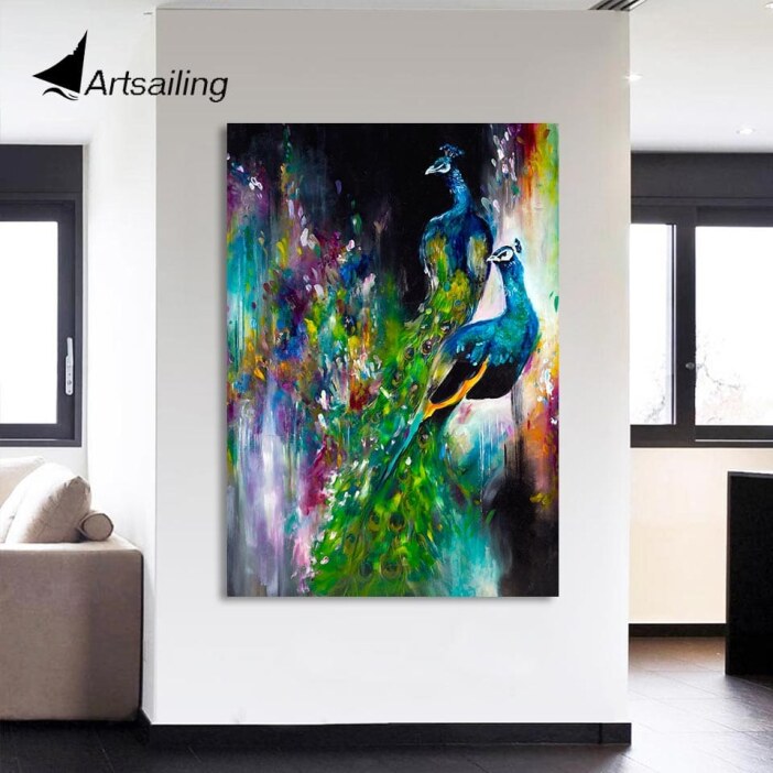Tableau peinture de paon