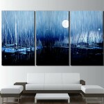 Tableau pluie sur le port un soir de pleine lune