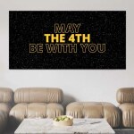 Tableau Que la force soit avec vous. Bonne qualité, original, accrochée sur un mur au dessus d'un canapé dans un salon