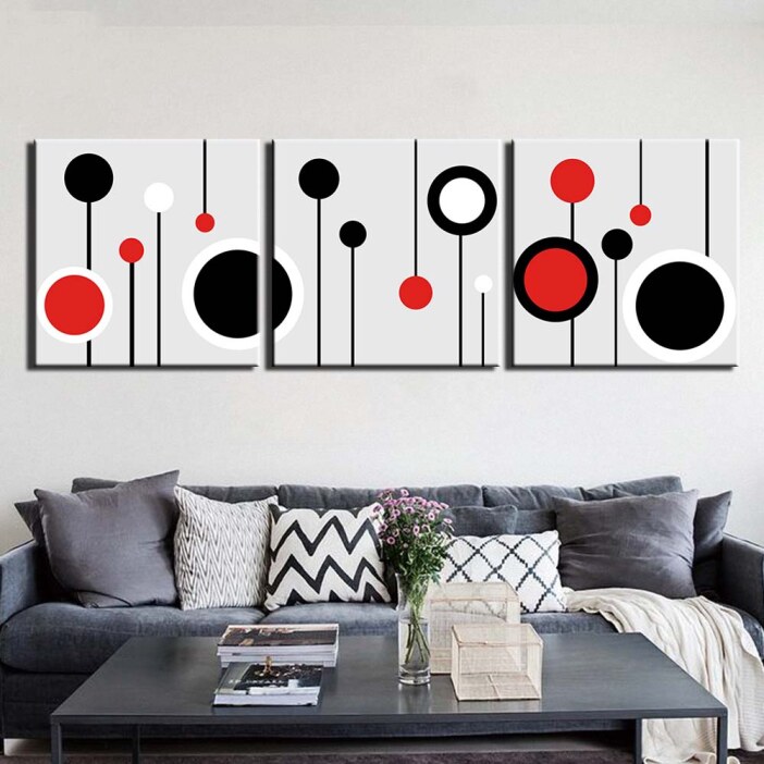 Tableau ronds rouge et noir Tableau Abstrait Tableau Vintage taille: S