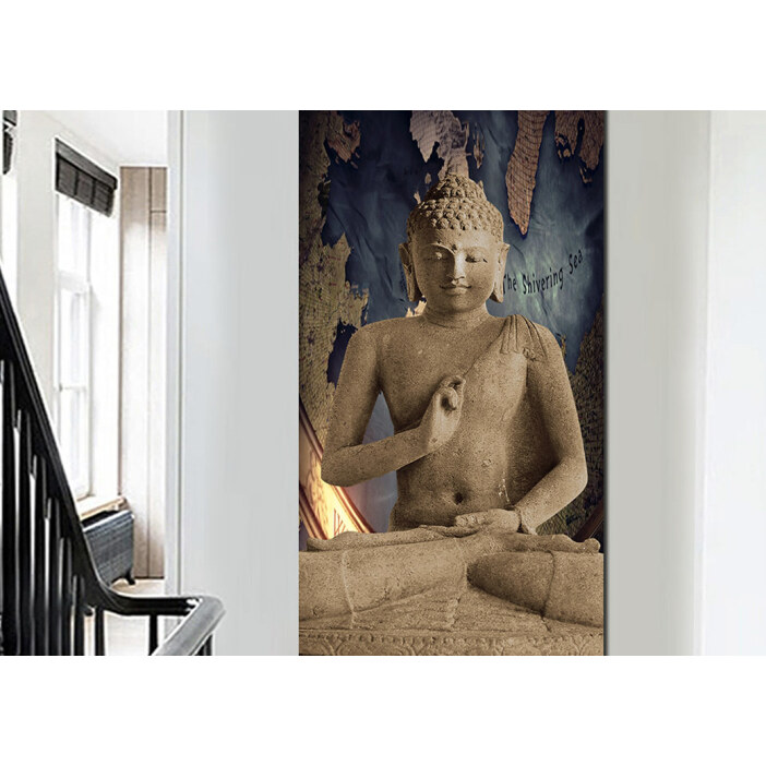 Tableau sculpture Bouddha et carte du monde Tableau Bouddha Tableau Zen