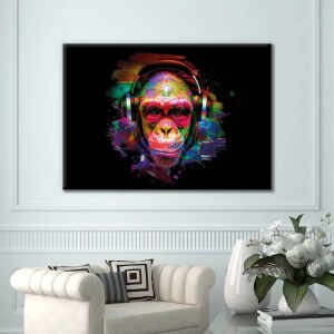 Tableau singe avec casque pop art Tableau Singe Tableau Animaux Tableau Pop Art format: Horizontal