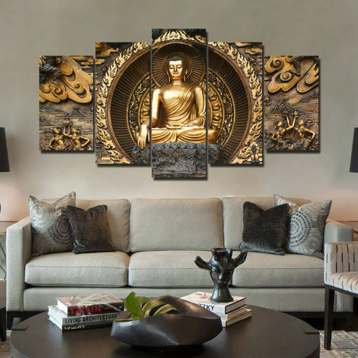 Tableau statue de Bouddha dorée Tableau Bouddha Tableau Zen format: Horizontal