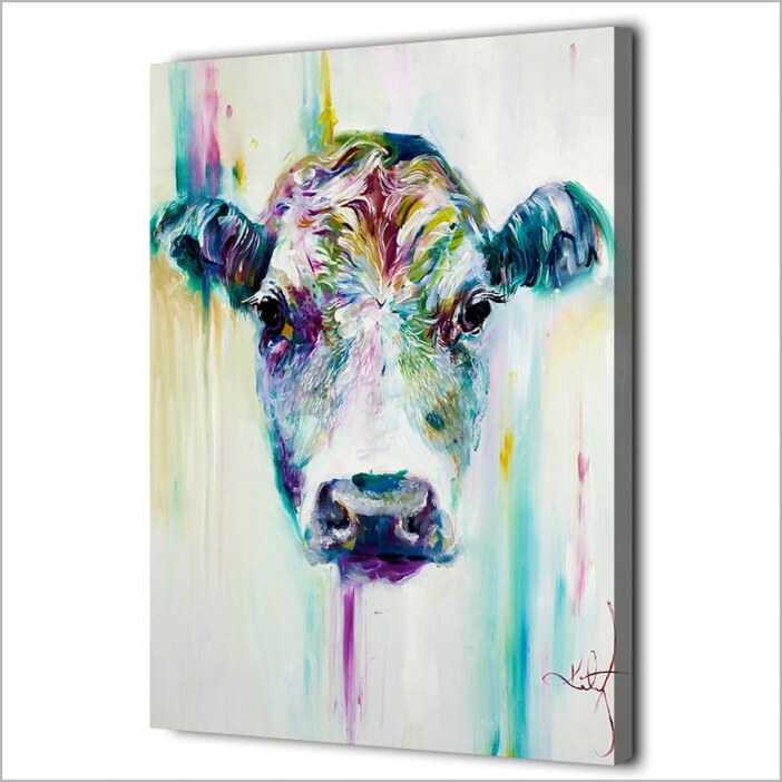 Tableau tête de vache multicolore