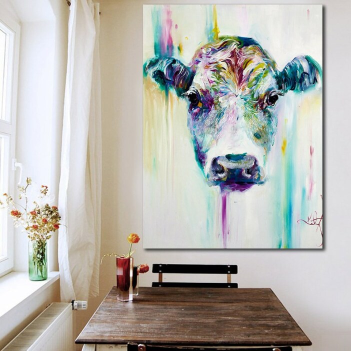 Tableau tête de vache multicolore