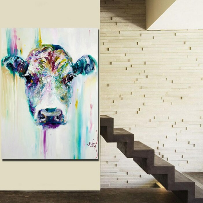 Tableau tête de vache multicolore