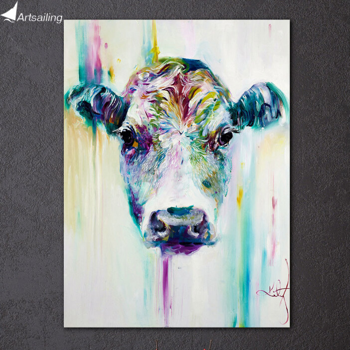 Tableau tête de vache multicolore