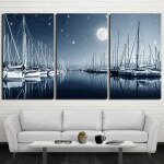 Tableau un port sous la pleine lune