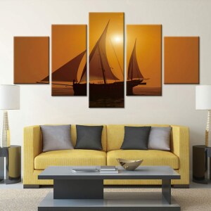 Tableau voilier ciel orange