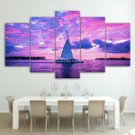 Tableau voilier sous ciel rose