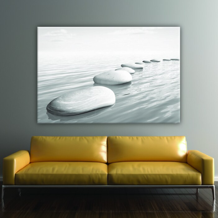 Tableau 50 nuances de galets. Bonne qualité, confortable et à la mode accrochée sur mur au-dessus d'un canapé.