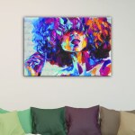 Tableau Bette David pop. Bonne qualité, original, accrochée sur un mur au dessus d'un canapé dans un salon