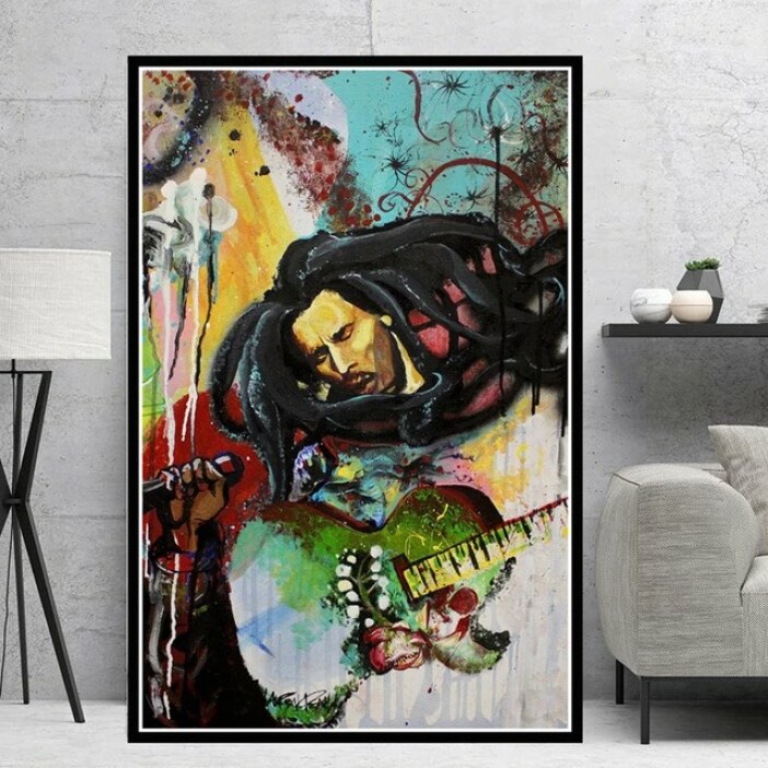img_Tableau-Bob-Marley-graffiti_01 Tableau Bob Marley graffiti. Bonne qualité, original, accrochée sur un mur dans un salon