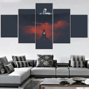 Tableau attaque des titans Titan colossal dans la nuit. Bonne qualité, original, accrochée sur un mur au dessus d'un canapé dans un salon