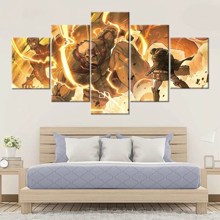 img_Tableau-attaque-des-titans-titan-cuirasse_01 Tableau attaque des titans titan cuirassé. Bonne qualité, original, accrochée sur un mur au dessus d'un canapé dans une maison