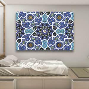 Tableau mosaique mandala bleu. Bonne qualité, original, accroché sur un mur dans une maison