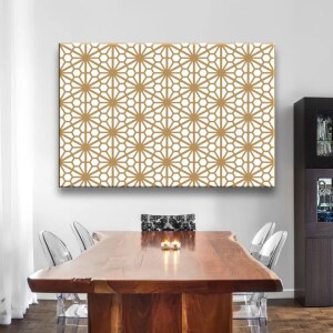 Tableau mosaique motif étoile. Bonne qualité, original, accroché sur un mur dans un salon