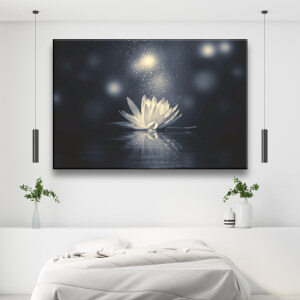 Tableau Nénuphar noir et blanc. Bonne qualité, original, accrochée sur le mur au-dessus d'un canapé dans une maison