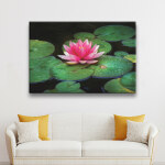 Tableau Nénuphar rose dans le lac. Bonne qualité, original, accrochée sur un mur au-dessus d'un canapé d'une maison