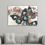 Tableau papillons bleu et rose 1 partie. 08:37 Bonne qualité, original, accrochée sur un mur au dessus d'un canapé dans un salon
