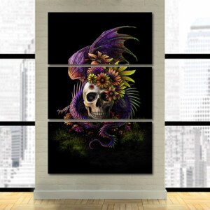 Tableau tête de mort avec dragon violet.