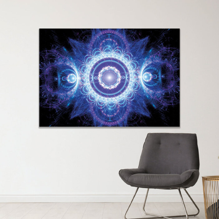 Tableau Mandala incandescent bleu et violet Tableau Mandala Tableau Zen format: Horizontal