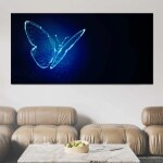 Tableau Papillon numérique bleu sur fond noir