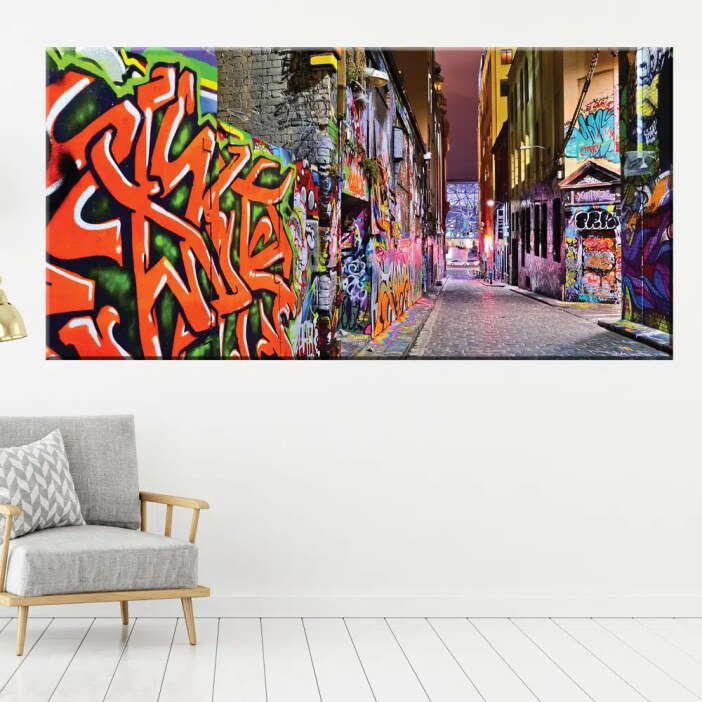 Tableau rue street art à Melbourne. Bonne qualité, original, accrochée sur le mur dans une maison